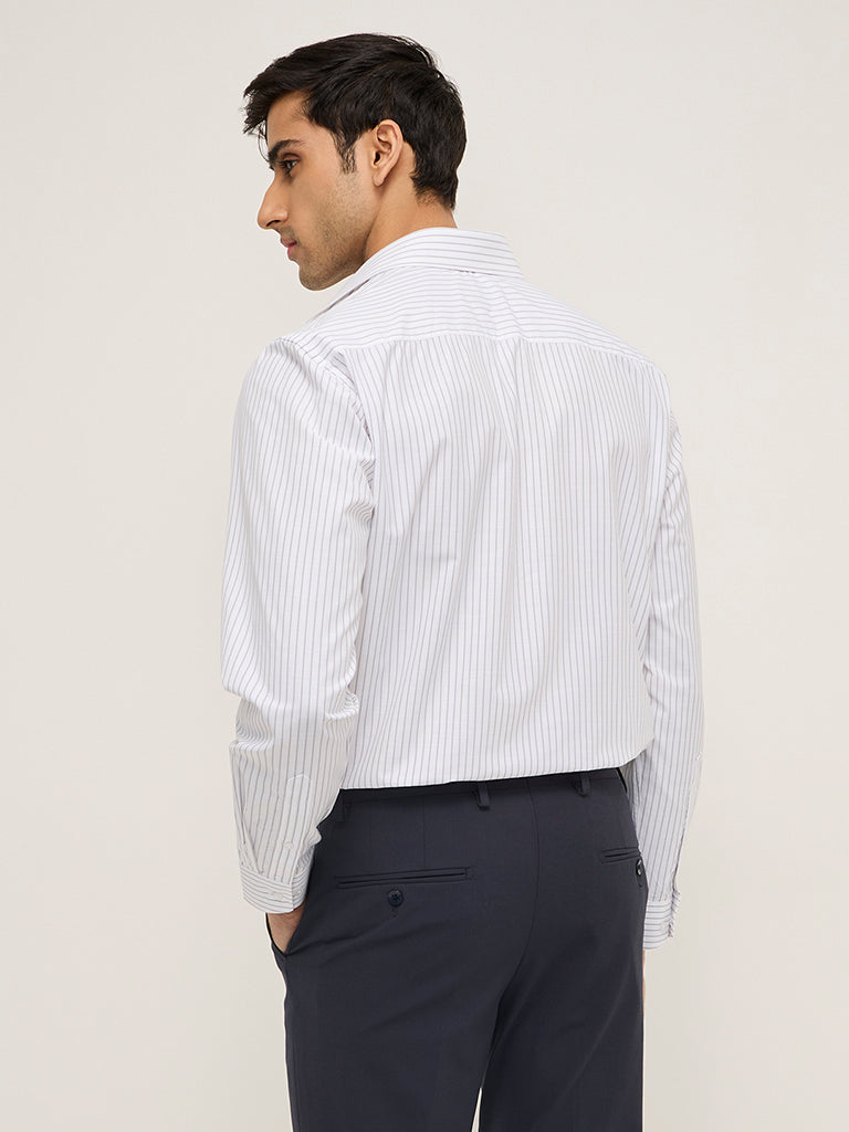 Westside WES Formals Men's White Striped Relaxed-Fit Shirt for Work Wear Back View