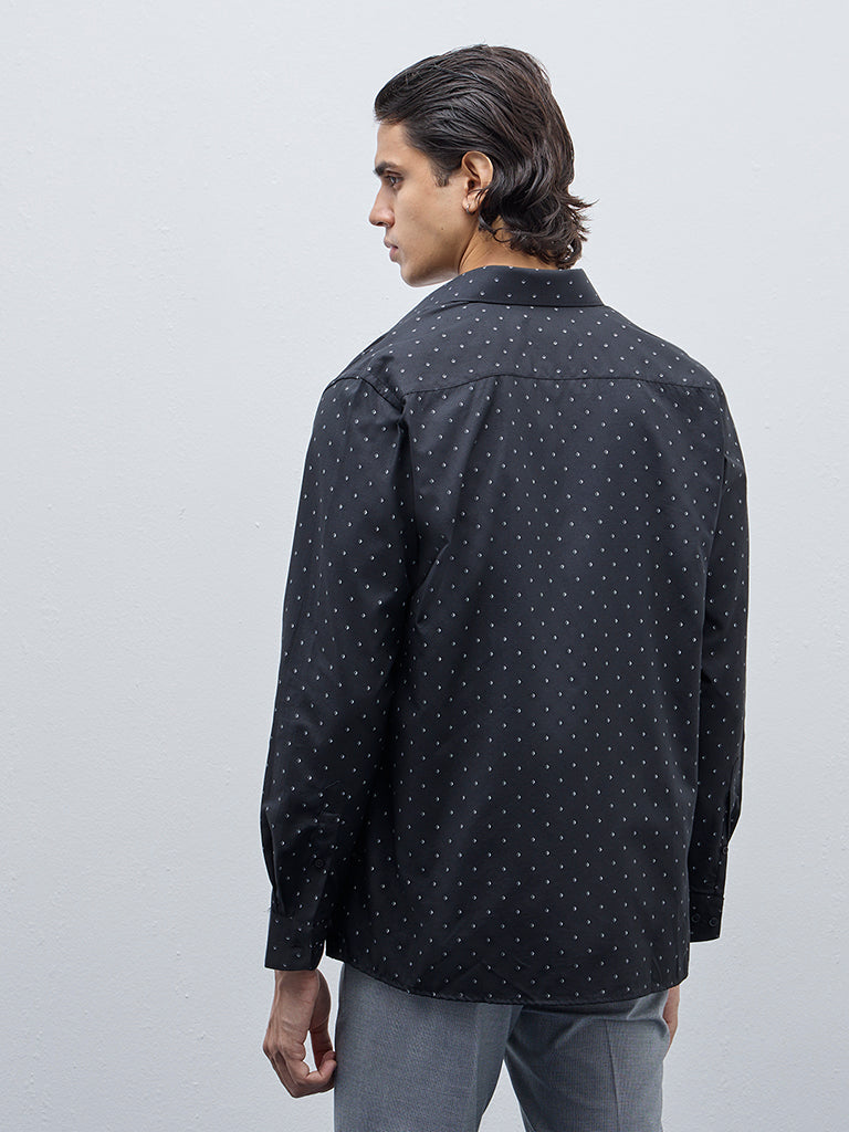 Westside WES Formals Men's Black Printed Slim-Fit Shirt for Work Wear Back View