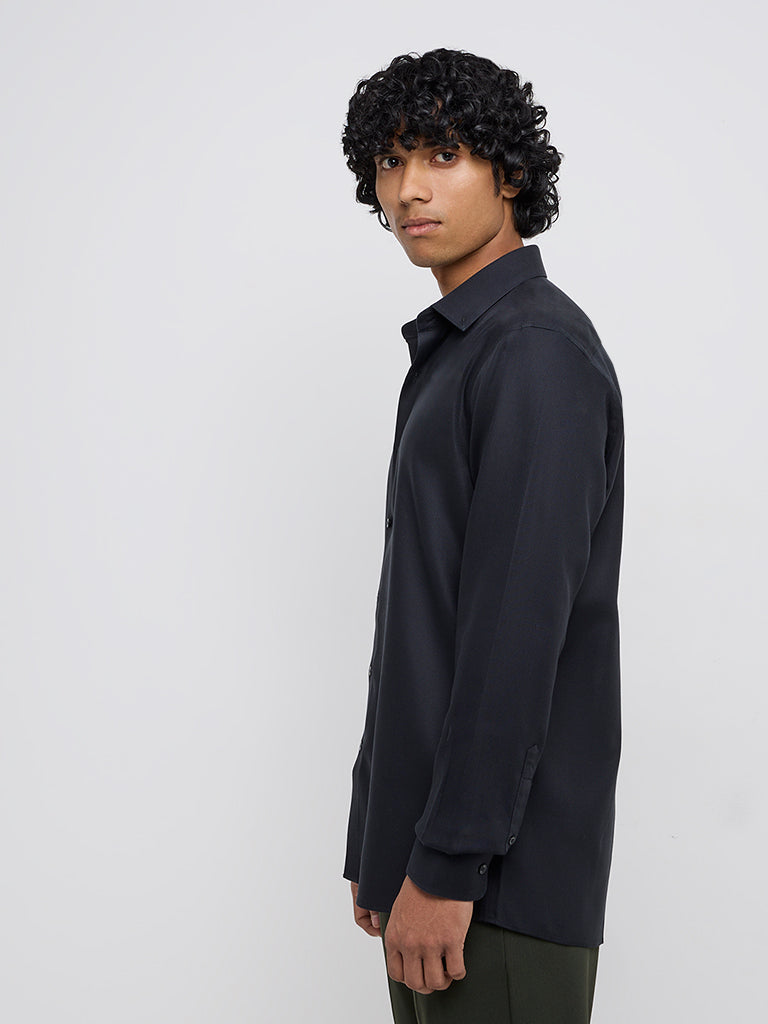 Westside WES Formals Men's Black Slim-Fit Cotton Shirt for Work Wear Back View