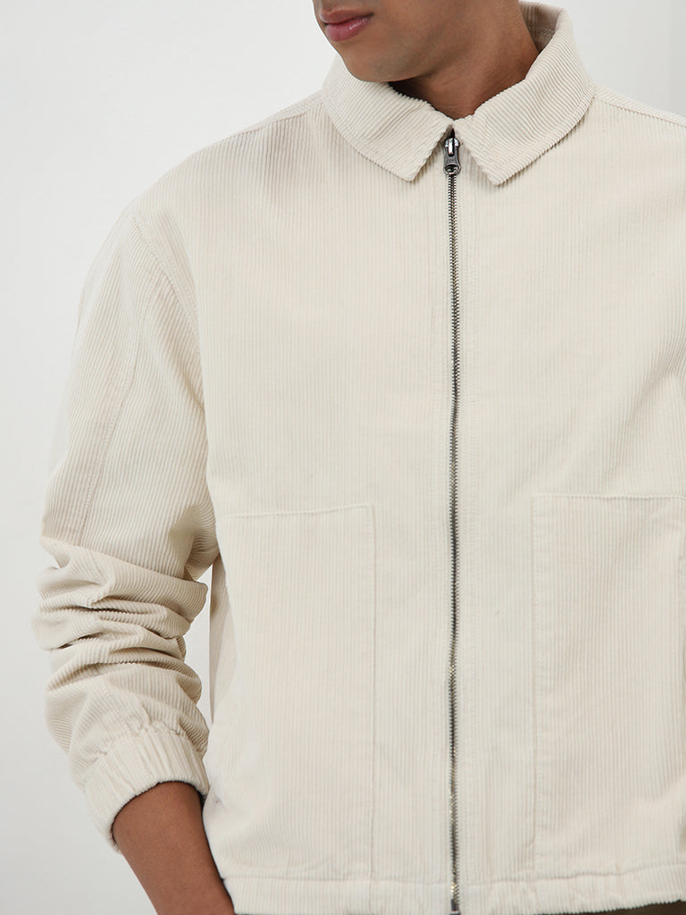 Nuon Off-White Relaxed-Fit Corduroy Cotton Jacket