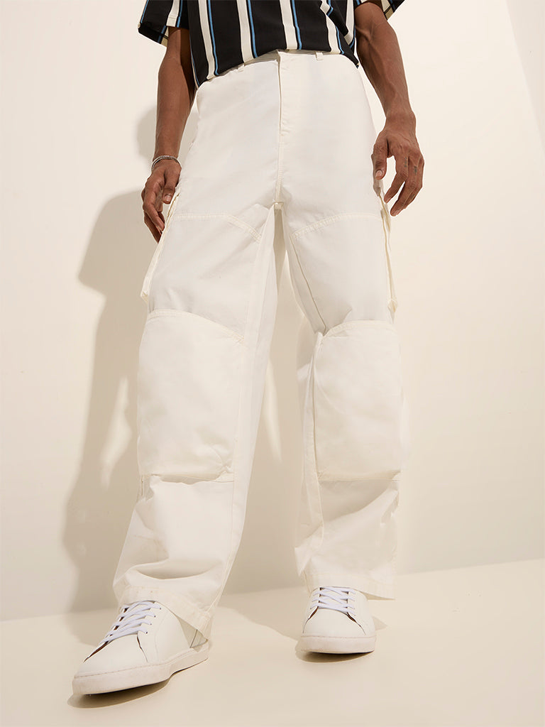 Nuon White Cargo-Style Relaxed-Fit Mid-Rise Cotton-Blend Chinos