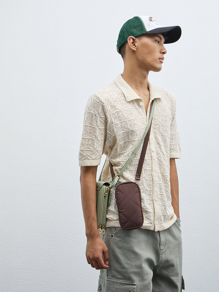 Nuon Beige Knitted Relaxed-Fit Cotton Shirt