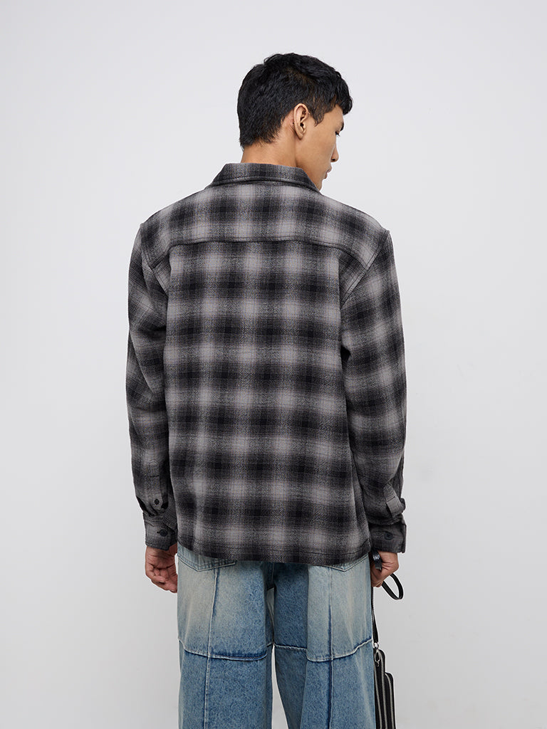 Nuon Black Checks Patterned Relaxed-Fit Cotton Shirt