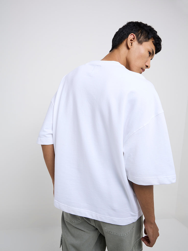 Nuon White Text Design Relaxed-Fit Cotton T-Shirt