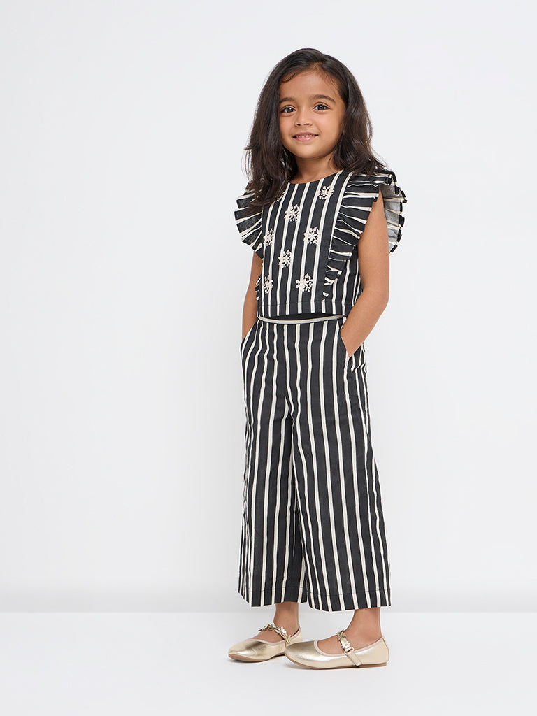 Westside Utsa Kids Black Striped Cotton-Blend Top - (2-8yrs) for Ethnic Wear Full View