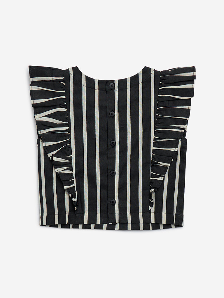 Westside Utsa Kids Black Striped Cotton-Blend Top - (2-8yrs) for Ethnic Wear Flatly Back View