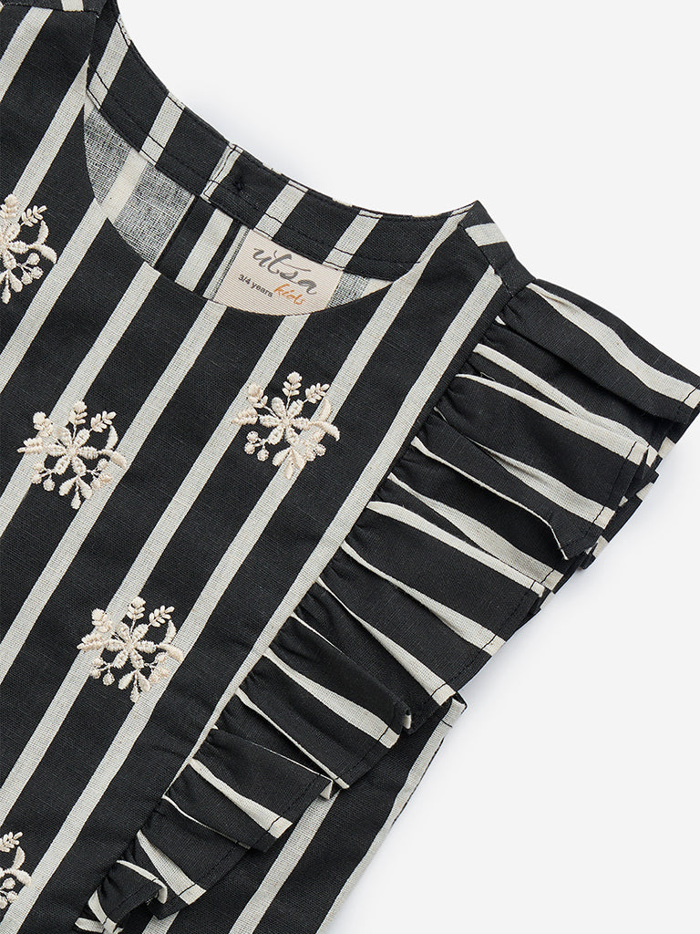 Westside Utsa Kids Black Striped Cotton-Blend Top - (2-8yrs) for Ethnic Wear Detail View