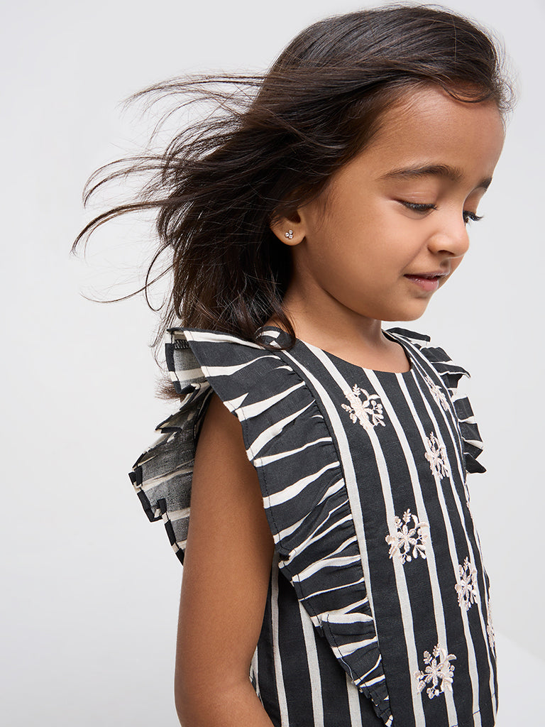 Westside Utsa Kids Black Striped Cotton-Blend Top - (2-8yrs) for Ethnic Wear Zoomed View