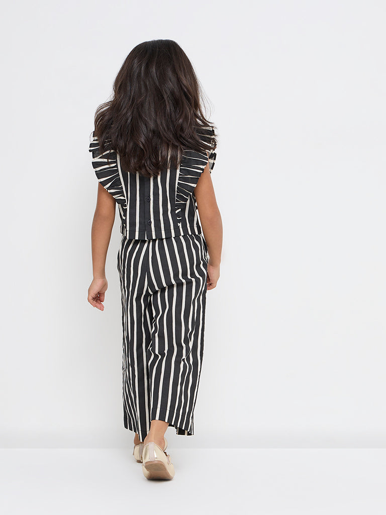 Westside Utsa Kids Black Striped Cotton-Blend Top - (2-8yrs) for Ethnic Wear Back View