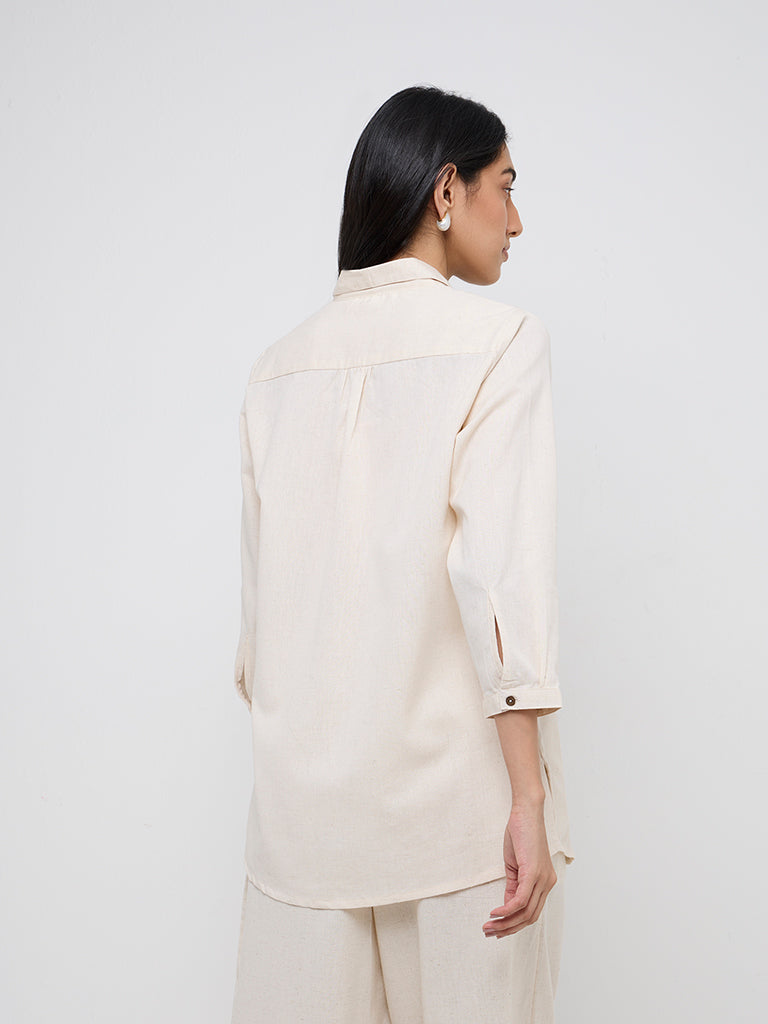 Utsa Off-White Embroidered A-Line Cotton-Blend Tunic