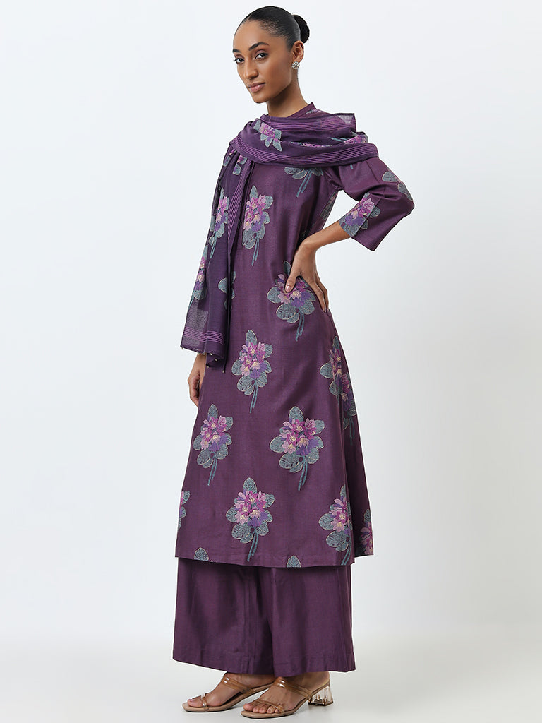 Buy Zuba Purple Floral Motif A Line Kurta from Westside