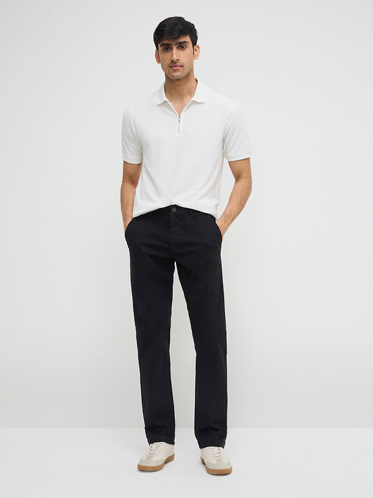 WES Casuals White Quarter Zip Cotton-Blend Polo T-Shirt