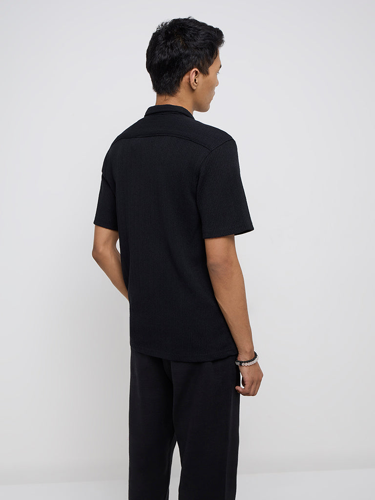ETA Black Ribbed Relaxed Fit Cotton-Blend Shirt
