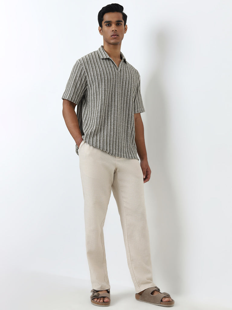 ETA Olive Striped Relaxed-Fit Cotton Polo T-Shirt