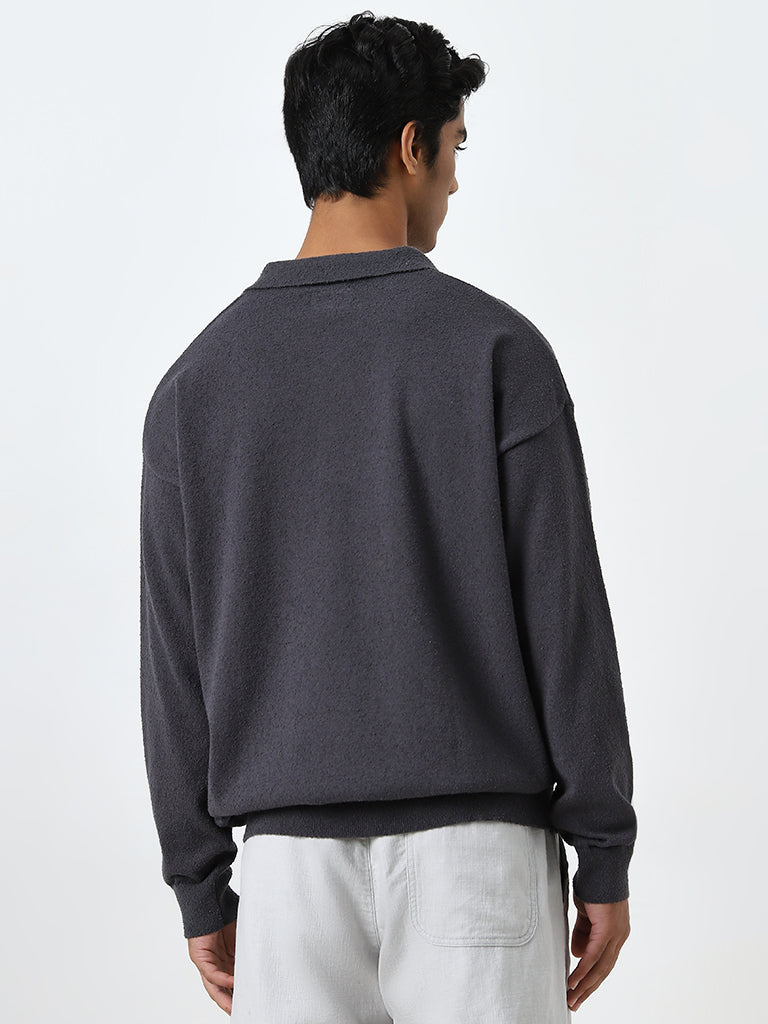 Westside ETA Men's Charcoal Relaxed-Fit Sweater for Winter Wear Back View