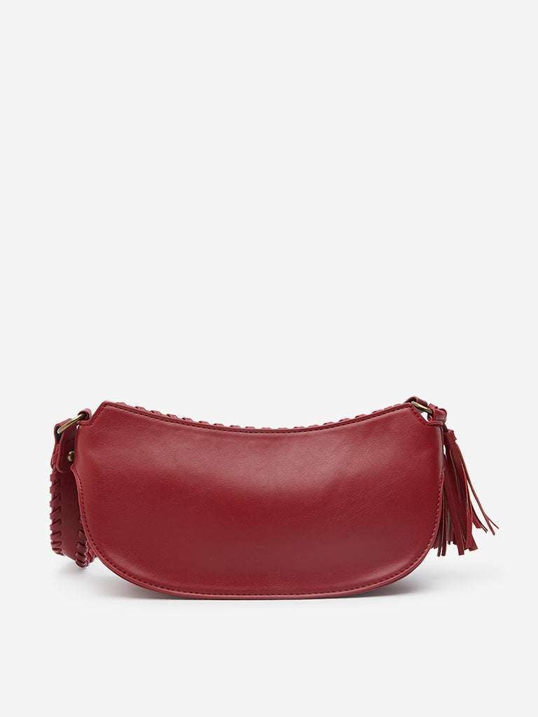 Women Accessories Burgundy Seam-Detailed Shoulder Bag