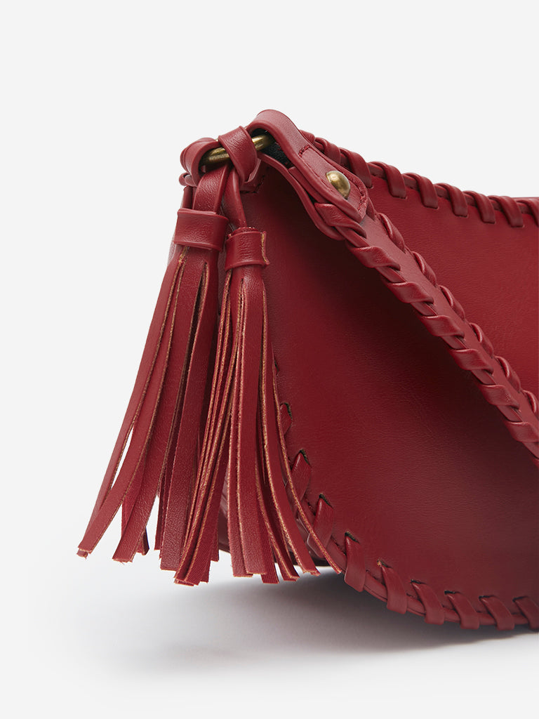 Women Accessories Burgundy Seam-Detailed Shoulder Bag