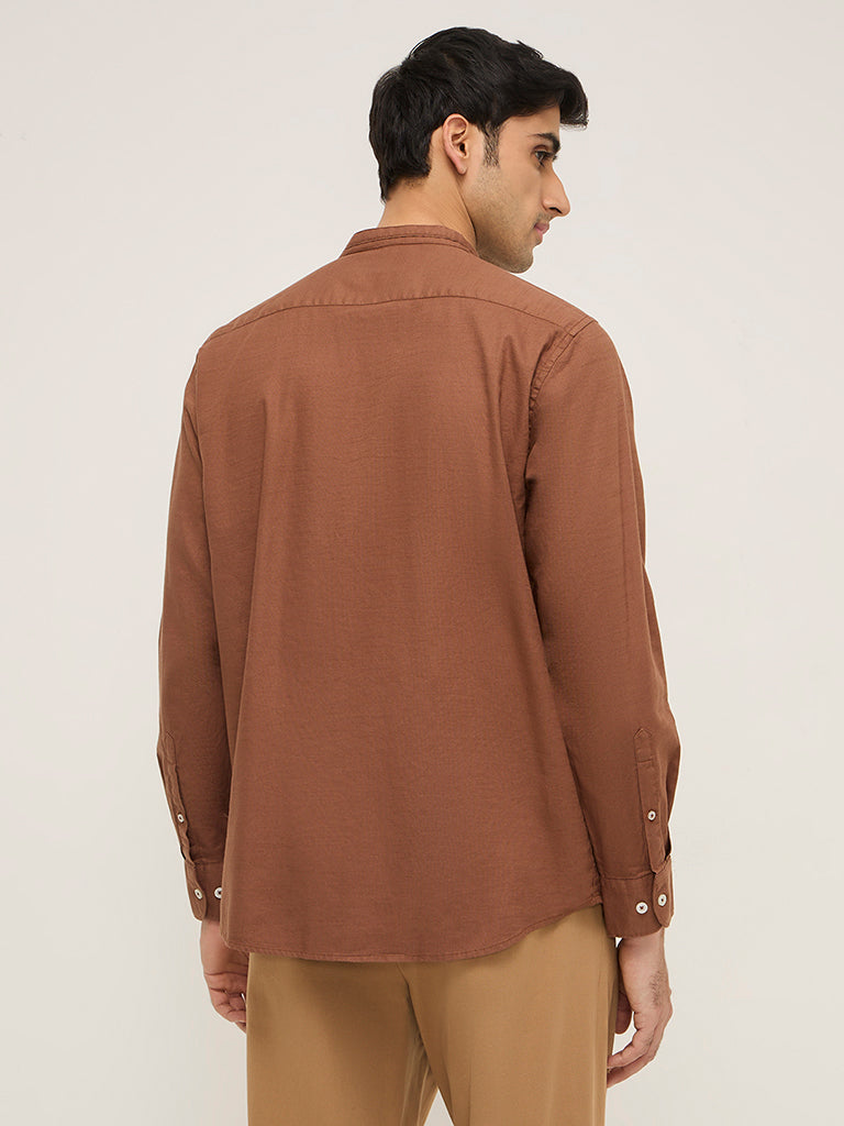 Westside Ascot Men's Light Brown Relaxed-Fit Cotton Shirt for Casual Wear Back View
