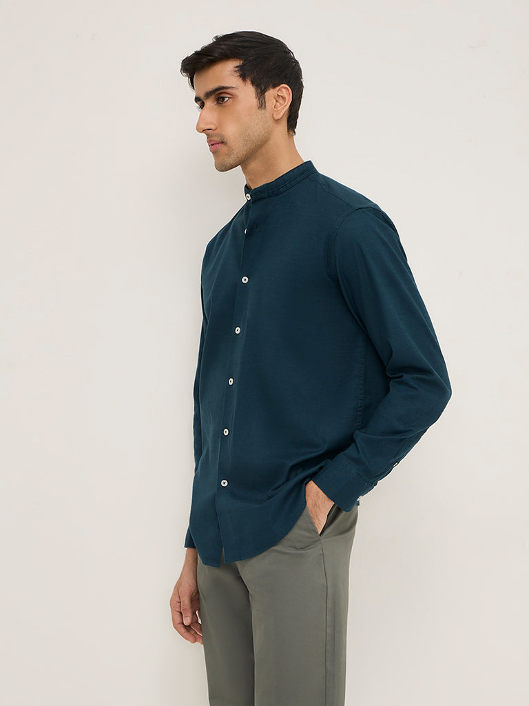Ascot Teal Relaxed-Fit Cotton Shirt