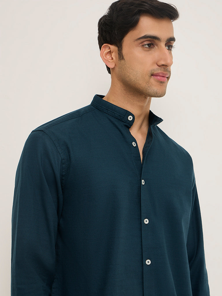 Ascot Teal Relaxed-Fit Cotton Shirt