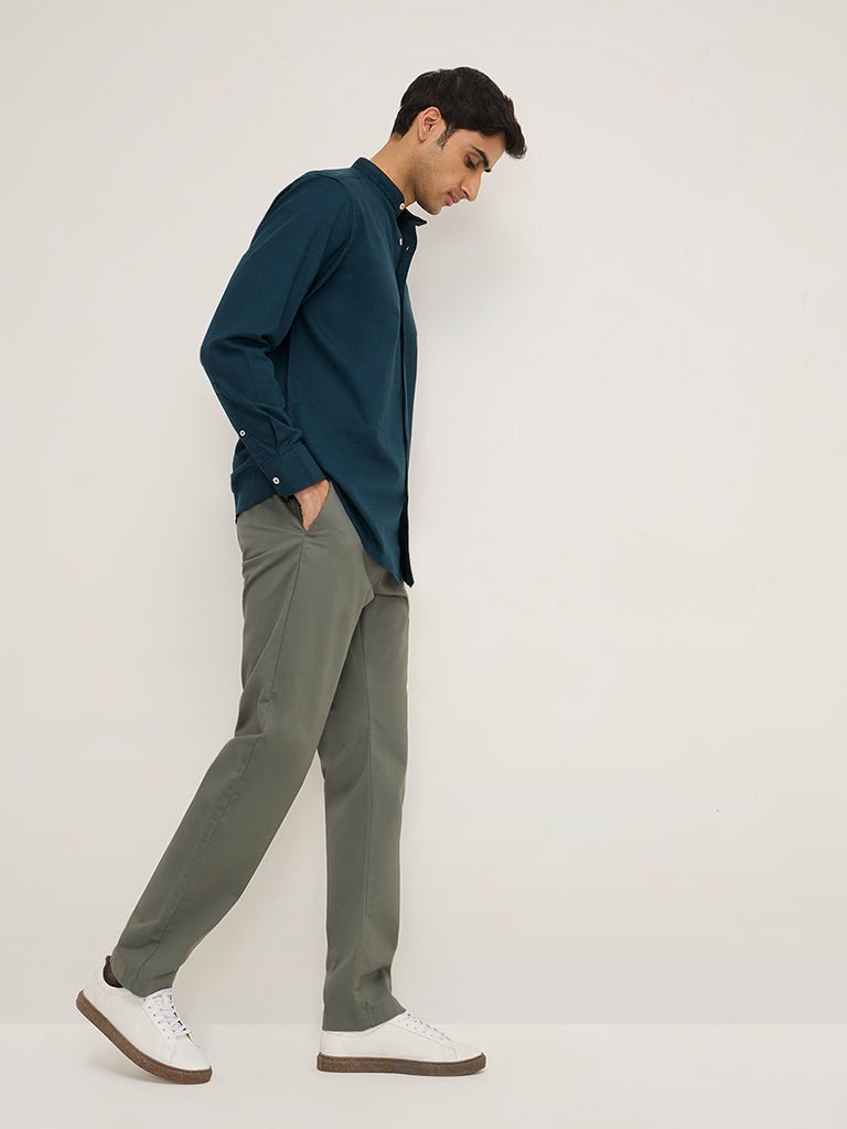 Ascot Teal Relaxed-Fit Cotton Shirt