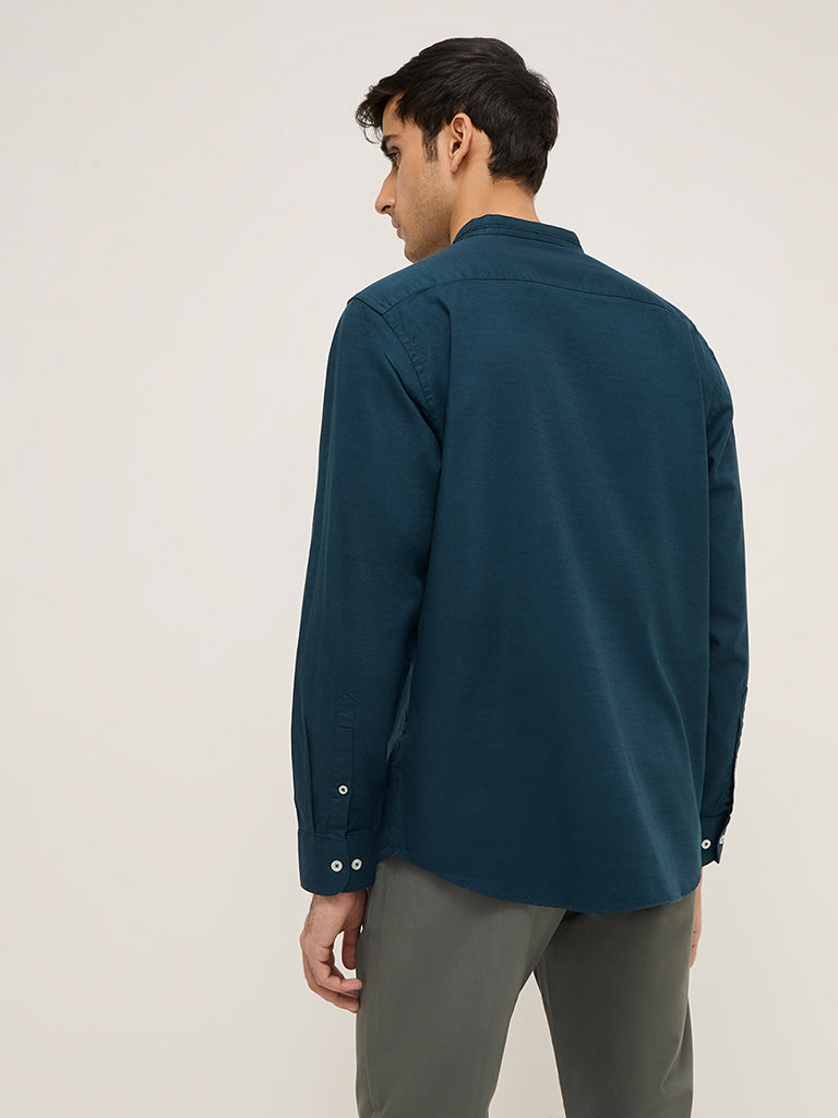Ascot Teal Relaxed-Fit Cotton Shirt