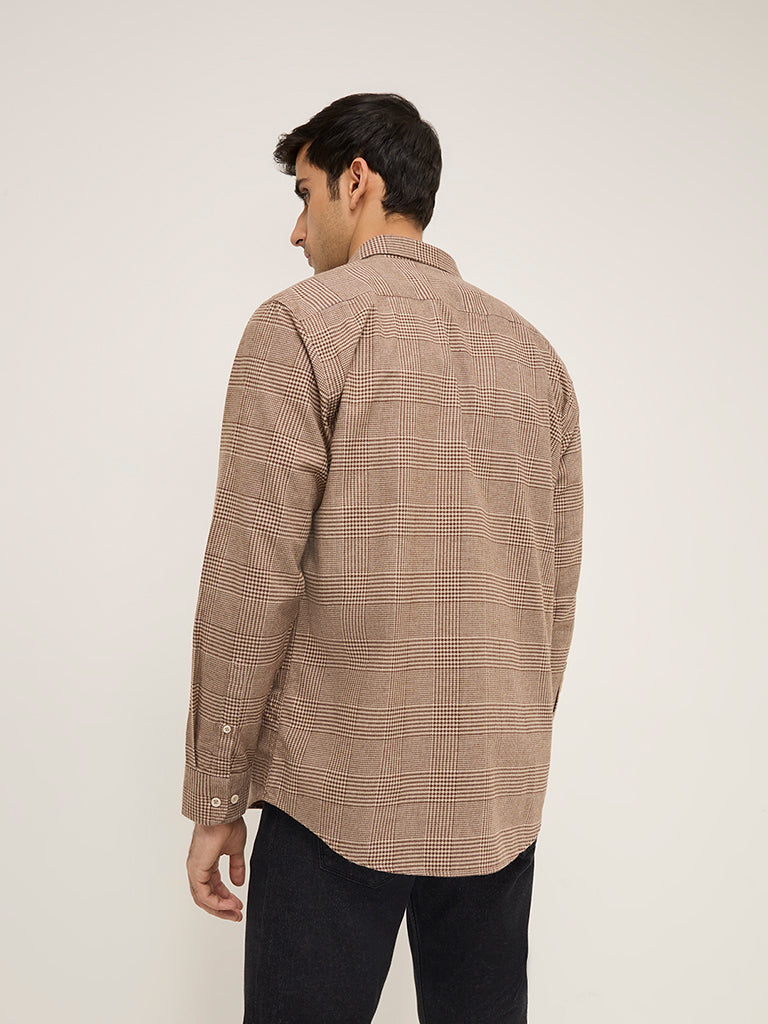 Ascot Brown Checks Design Relaxed-Fit Cotton-Blend Shirt