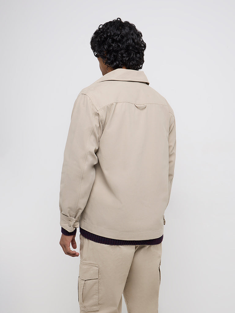 WES Casuals Beige Relaxed-Fit Cotton Jacket