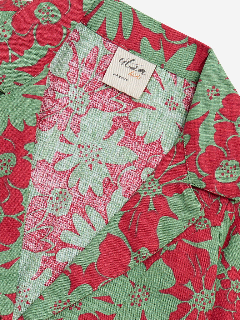 Westside Utsa Kids Green Floral Printed Cotton-Blend Jacket - (2 - 8yrs) for Ethnic Wear Zoomed View