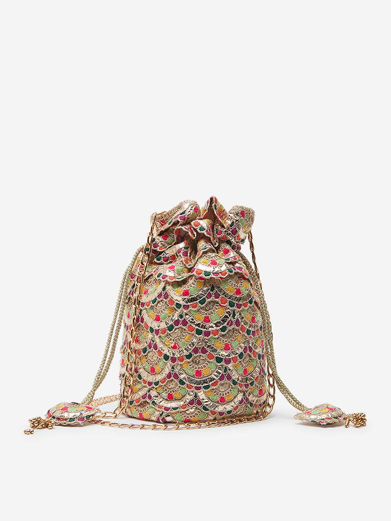 Buy Westside Multicolour Scalloped Design Potli Bag from Westside