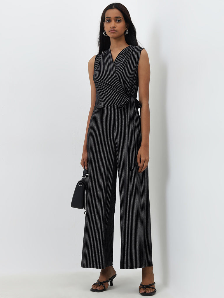 Buy Wardrobe Black Striped Design Jumpsuit from Westside