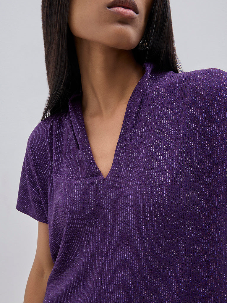 Wardrobe Purple Ribbed Shimmer Blouse