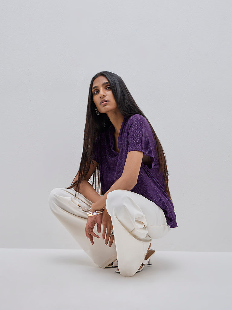 Wardrobe Purple Ribbed Shimmer Blouse