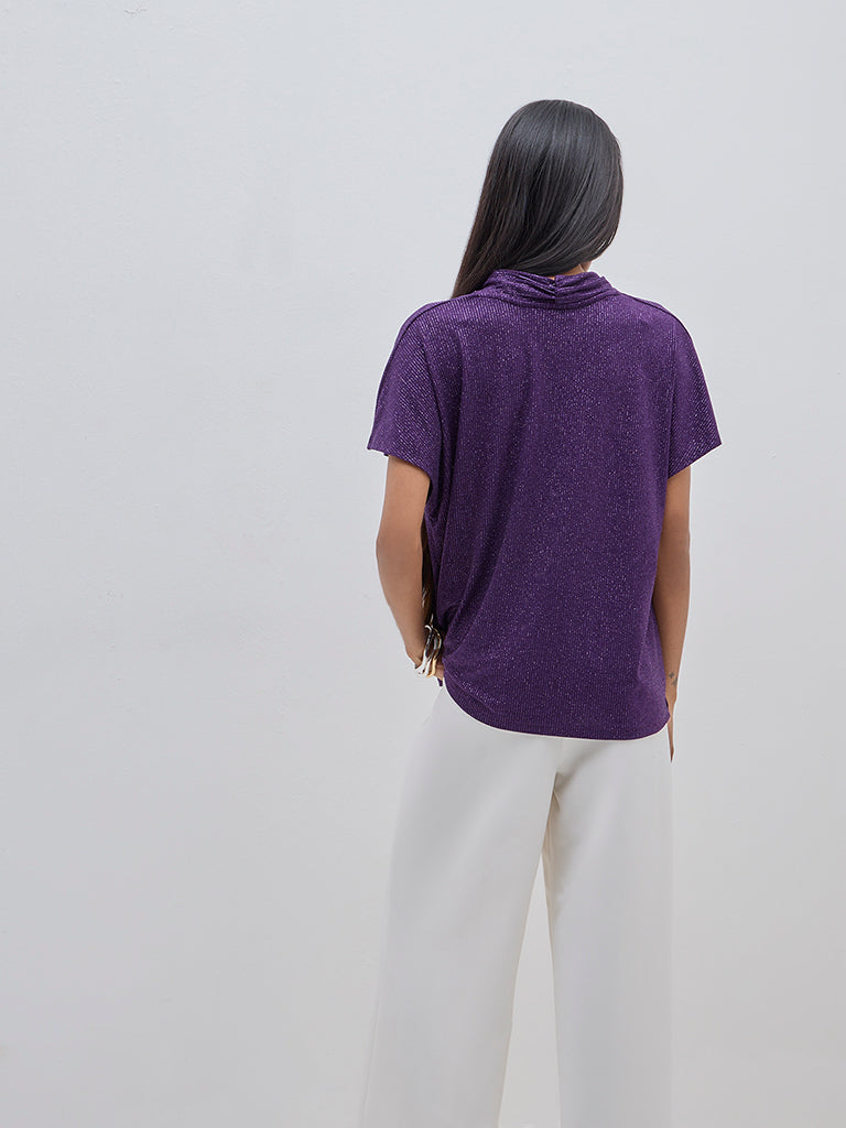 Wardrobe Purple Ribbed Shimmer Blouse