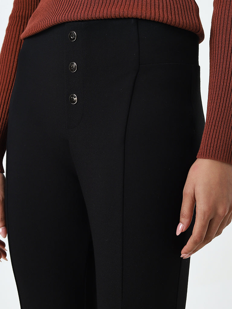 Wardrobe Black Slim-Fit High-Rise Trousers