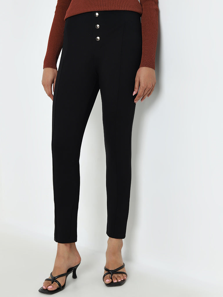 Wardrobe Black Slim-Fit High-Rise Trousers