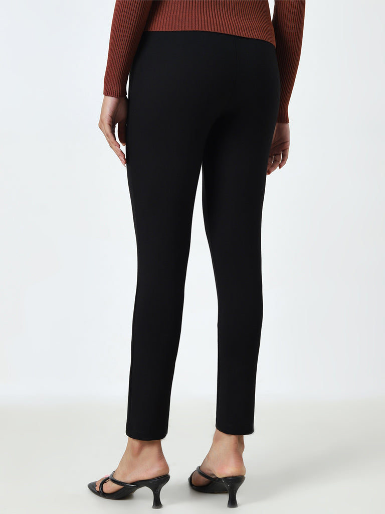 Wardrobe Black Slim-Fit High-Rise Trousers