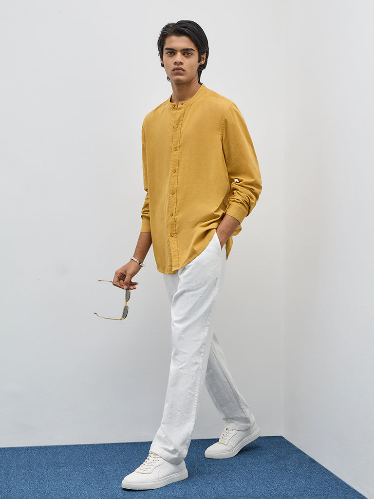 Westside ETA Men's Yellow Solid Relaxed Fit Cotton Shirt for Casual Wear Full View