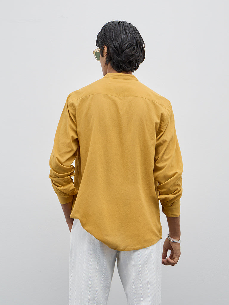 Westside ETA Men's Yellow Solid Relaxed Fit Cotton Shirt for Casual Wear Back View