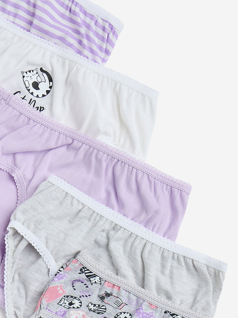 Westside HOP Kids Lavender Printed Cotton Briefs - Pack of 5 for Casual Wear Zoomed View