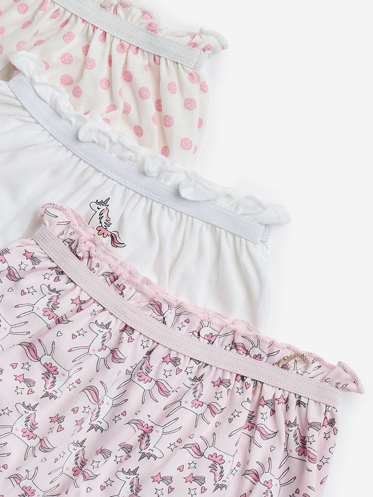 Westside HOP Kids Light Pink Printed Cotton Bloomers - Pack of 3 for Casual Wear Zoomed View