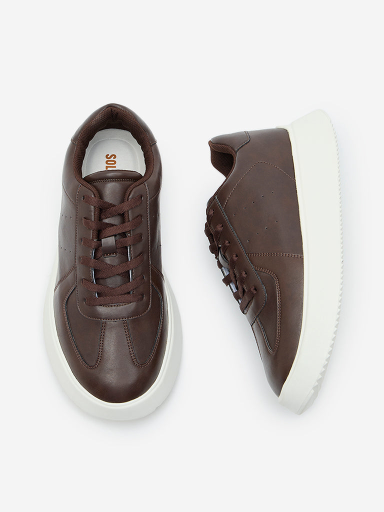 Westside SOLEPLAY Men's Tan Solid Lace-Up Sneakers for Casual Wear Zoomed View