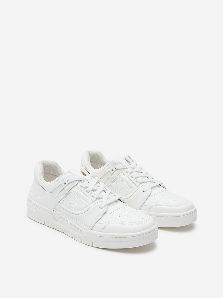 Westside SOLEPLAY Men's White Perforated Lace-Up Sneakers for Casual Wear Front View