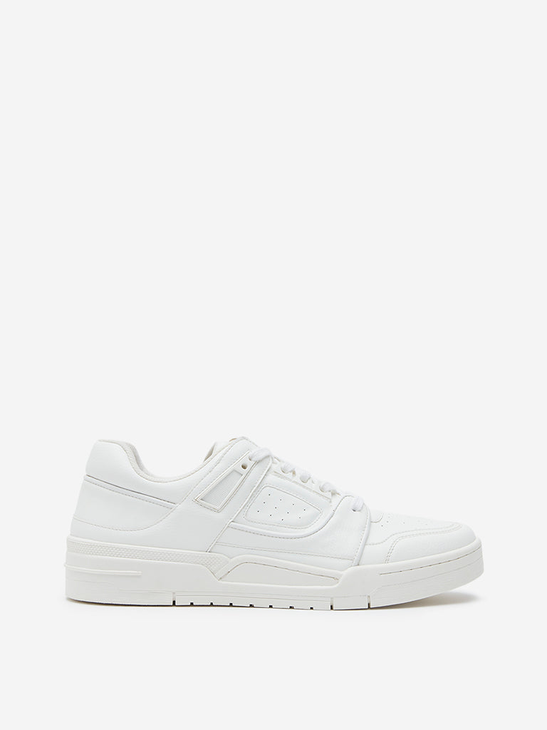 Westside SOLEPLAY Men's White Perforated Lace-Up Sneakers for Casual Wear Side View