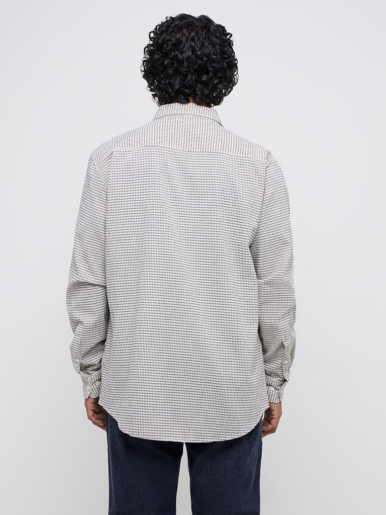 Westside WES Casuals Men's Off-White Checkered Relaxed-Fit Cotton-Blend Shirt for Casual Wear Back View