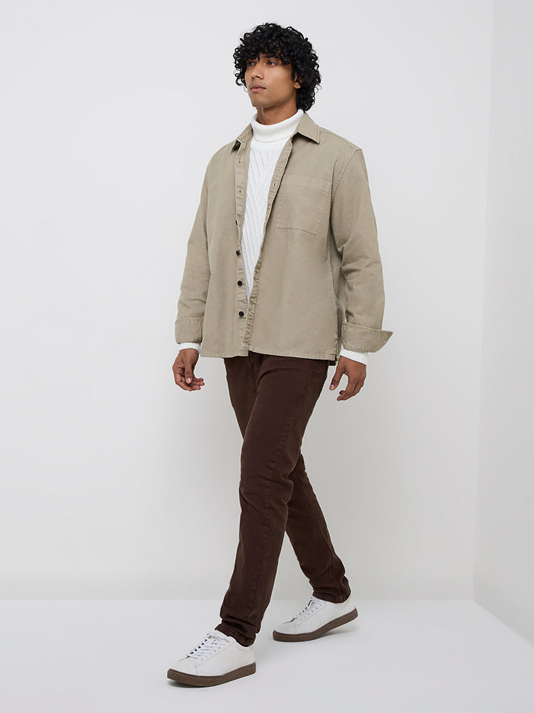 WES Casuals Beige Relaxed-Fit Cotton Shirt