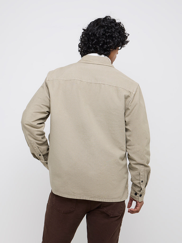 WES Casuals Beige Relaxed-Fit Cotton Shirt