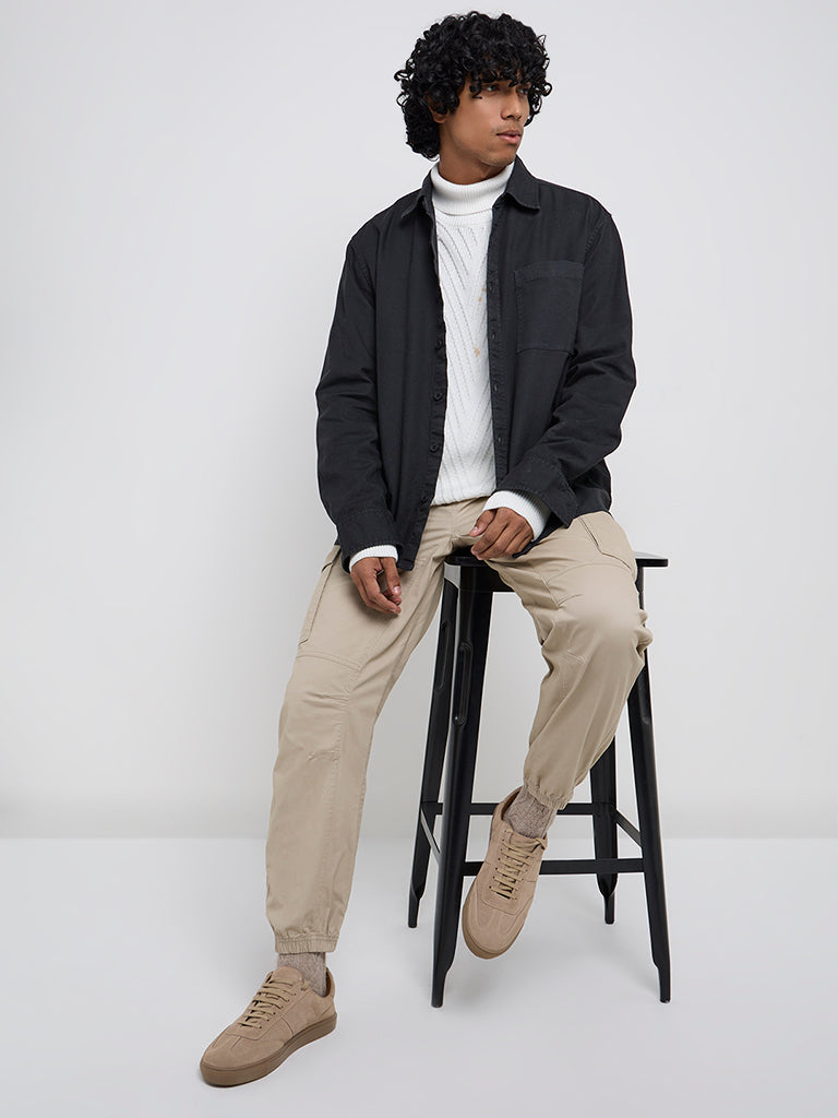 WES Casuals Charcoal Relaxed-Fit Cotton Shirt