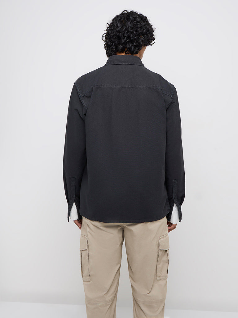 WES Casuals Charcoal Relaxed-Fit Cotton Shirt