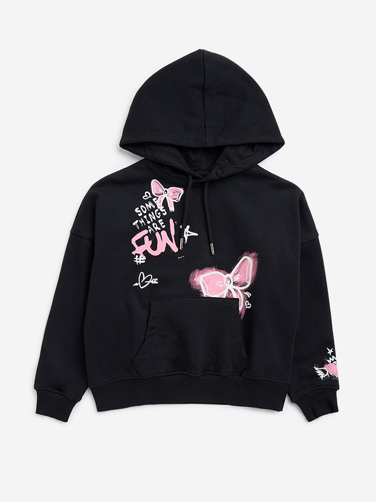 Y&F Kids Black Text Design Cotton-Blend Sweatshirt